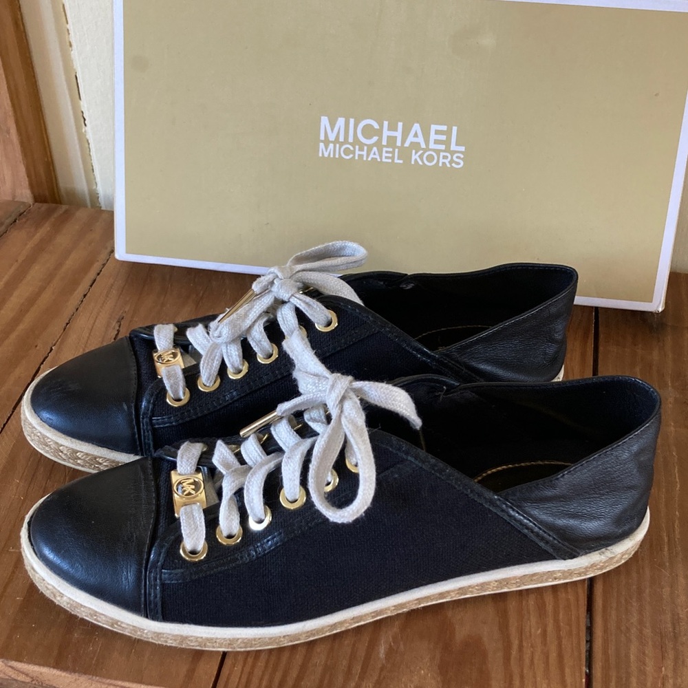 Michael Kors Black Canvas Sneakers with Gold Details